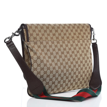 Gucci Monogram Web Single Buckle Flap Messenger Bag Beige Dark Brown 2 of 8