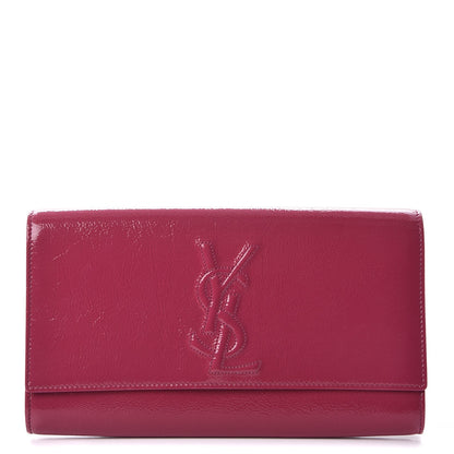 Saint Laurent Textured Patent Monogram Large Belle De Jour Clutch Fuchsia 1 of 7