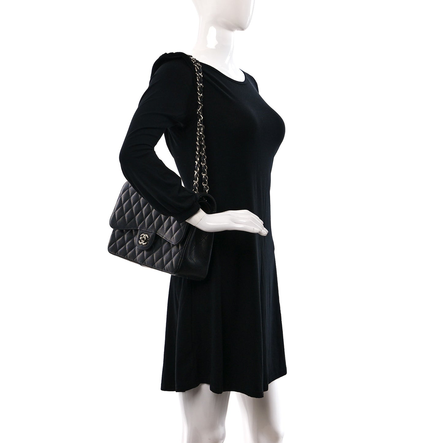 Caviar Quilted Jumbo Double Flap Black