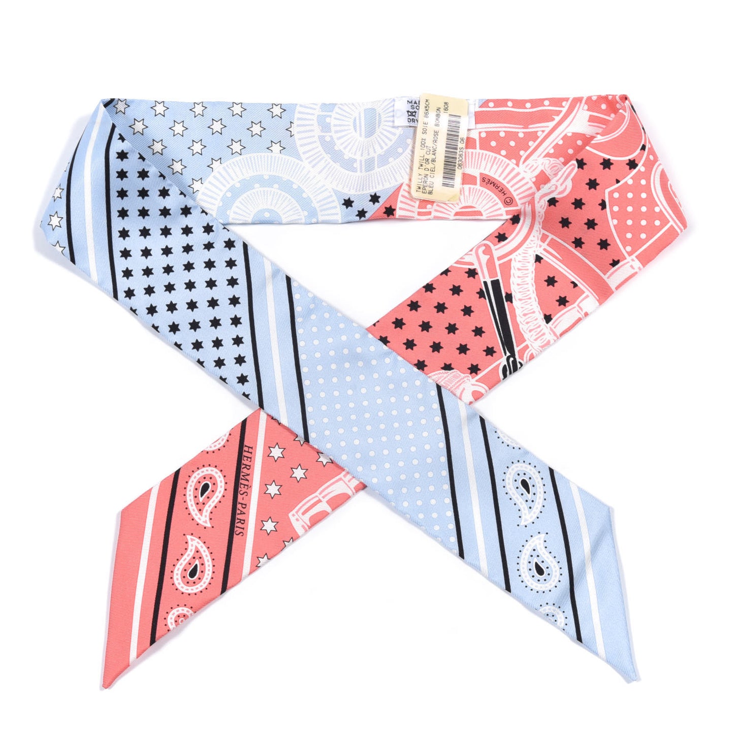Silk Les Flacons Bandana Twilly Bleu Ciel White Rose Bonbon