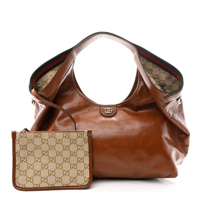 Gucci Soft Glossy Calfskin Large Giglio Tote Dark Brown 3 of 10