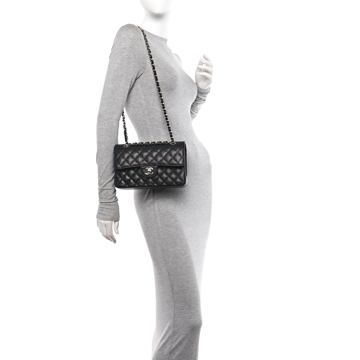 Caviar Quilted Small Double Flap Black