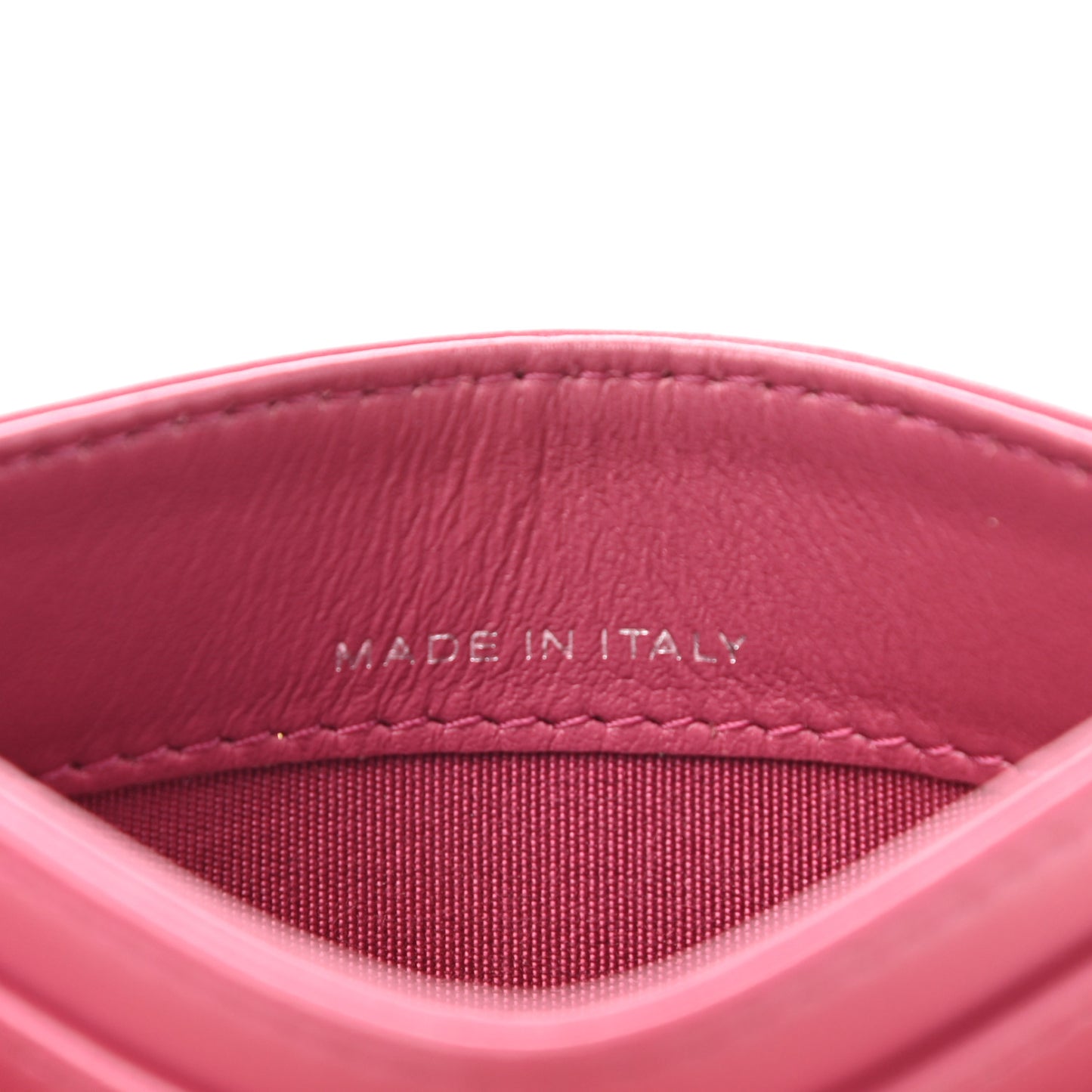 Lambskin Camellia Embossed Card Holder Fuchsia