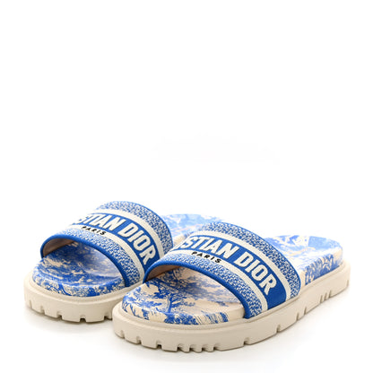 Christian Dior Canvas Toile de Jouy Embroidered Dway 10mm Slide Sandals 38 Off White Blue 3 of 9
