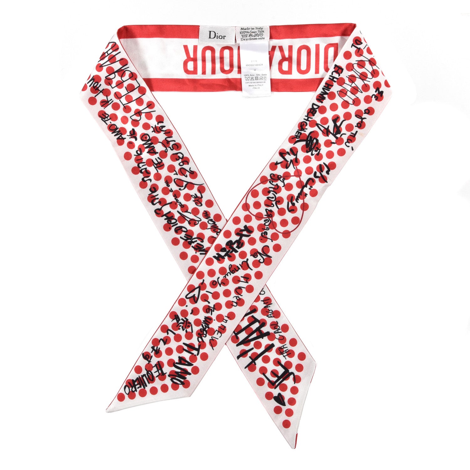 Christian Dior Silk Dots Dioramour Mitzah Scarf White Red 1 of 3