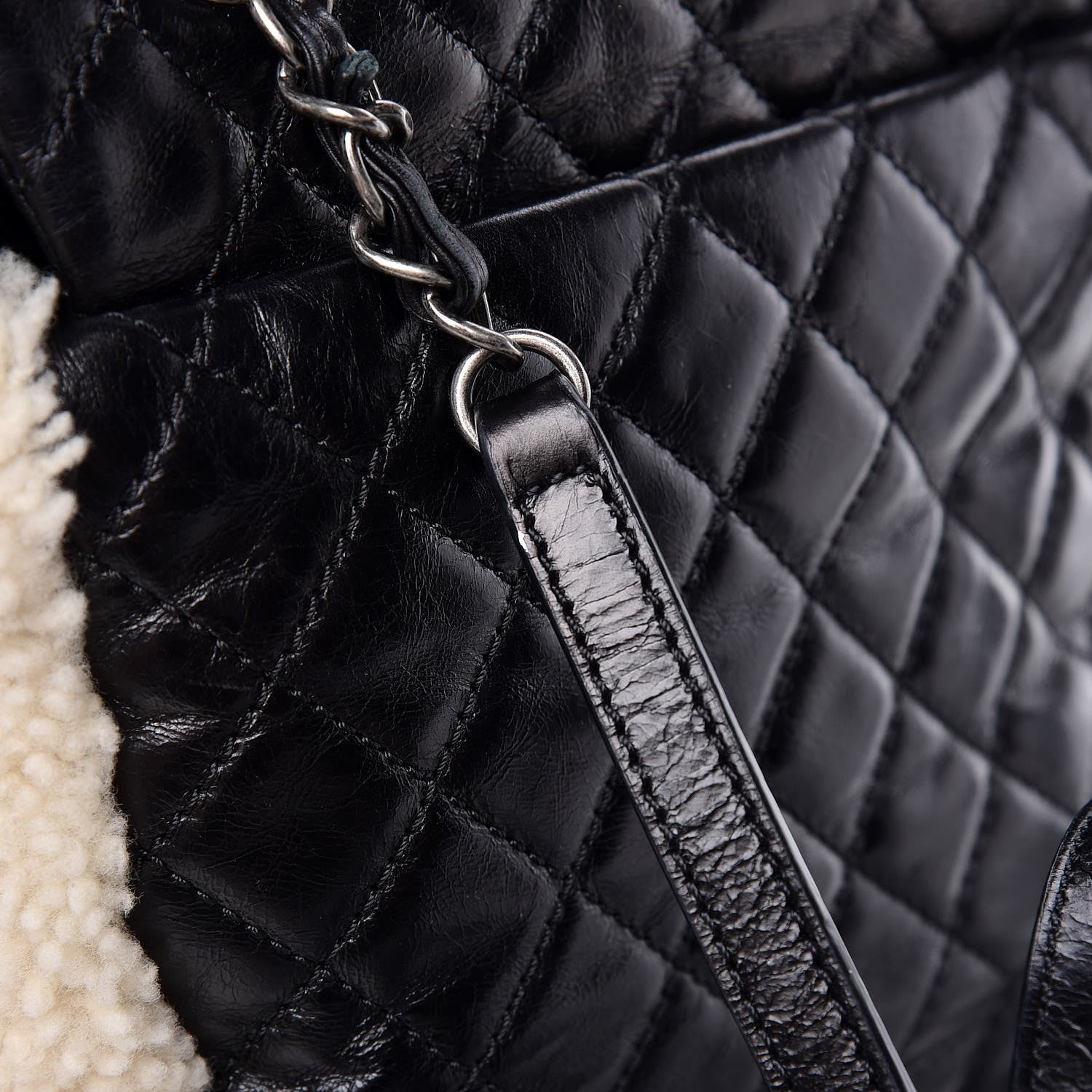Chanel Glazed Calfskin Shearling Quilted Small Mountain Backpack Black Ivory 12 of 14