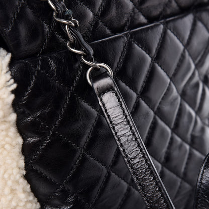 Chanel Glazed Calfskin Shearling Quilted Small Mountain Backpack Black Ivory 12 of 14