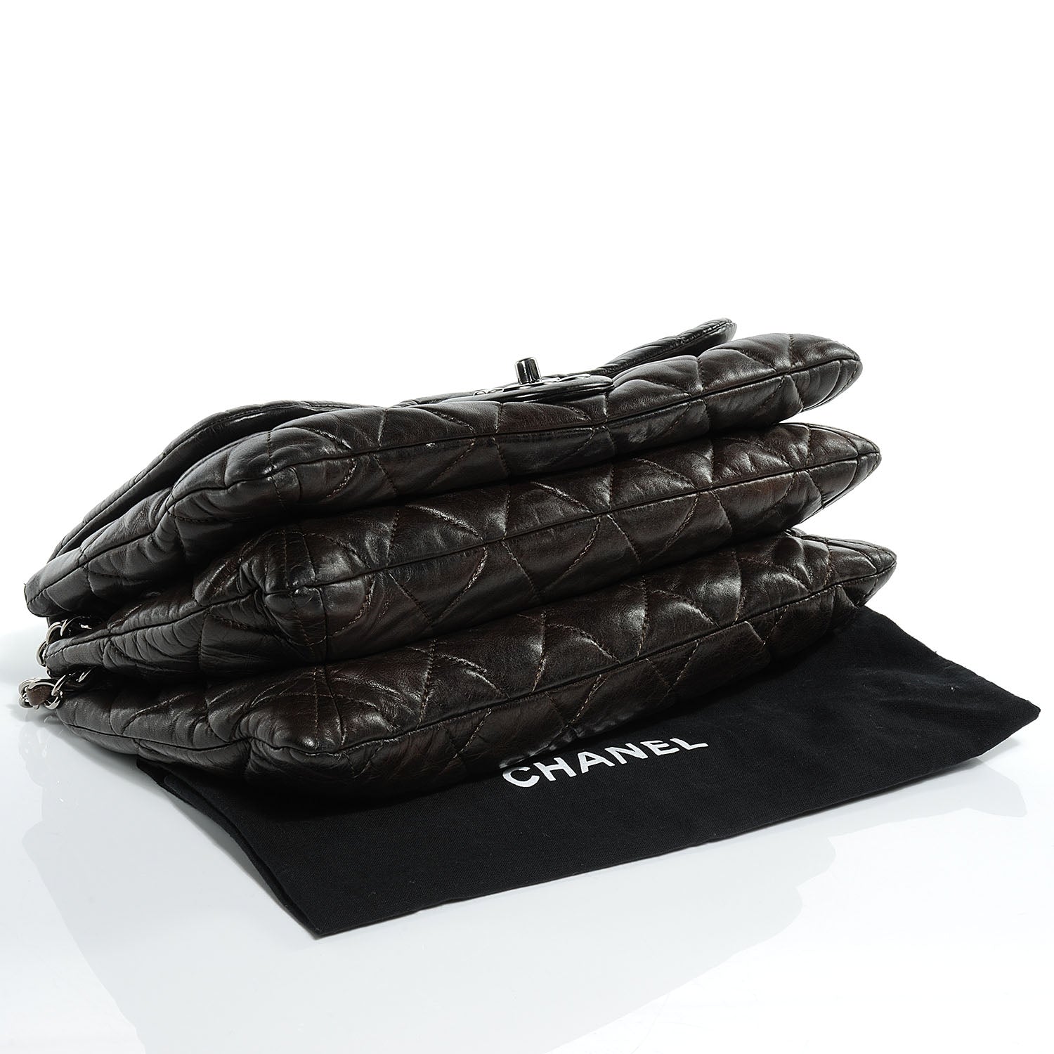 Chanel Glazed Calfskin Quilted 3 Accordion Flap Dark Brown 4 of 7