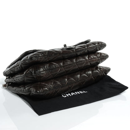Chanel Glazed Calfskin Quilted 3 Accordion Flap Dark Brown 4 of 7