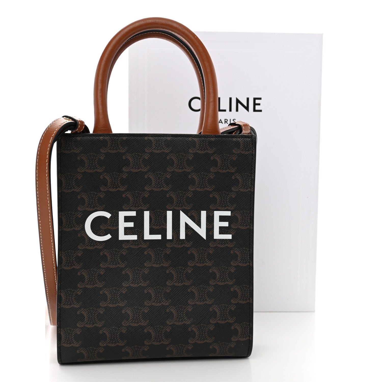 Celine Triomphe Canvas Calfskin Mini Vertical Cabas Tan 15 of 15