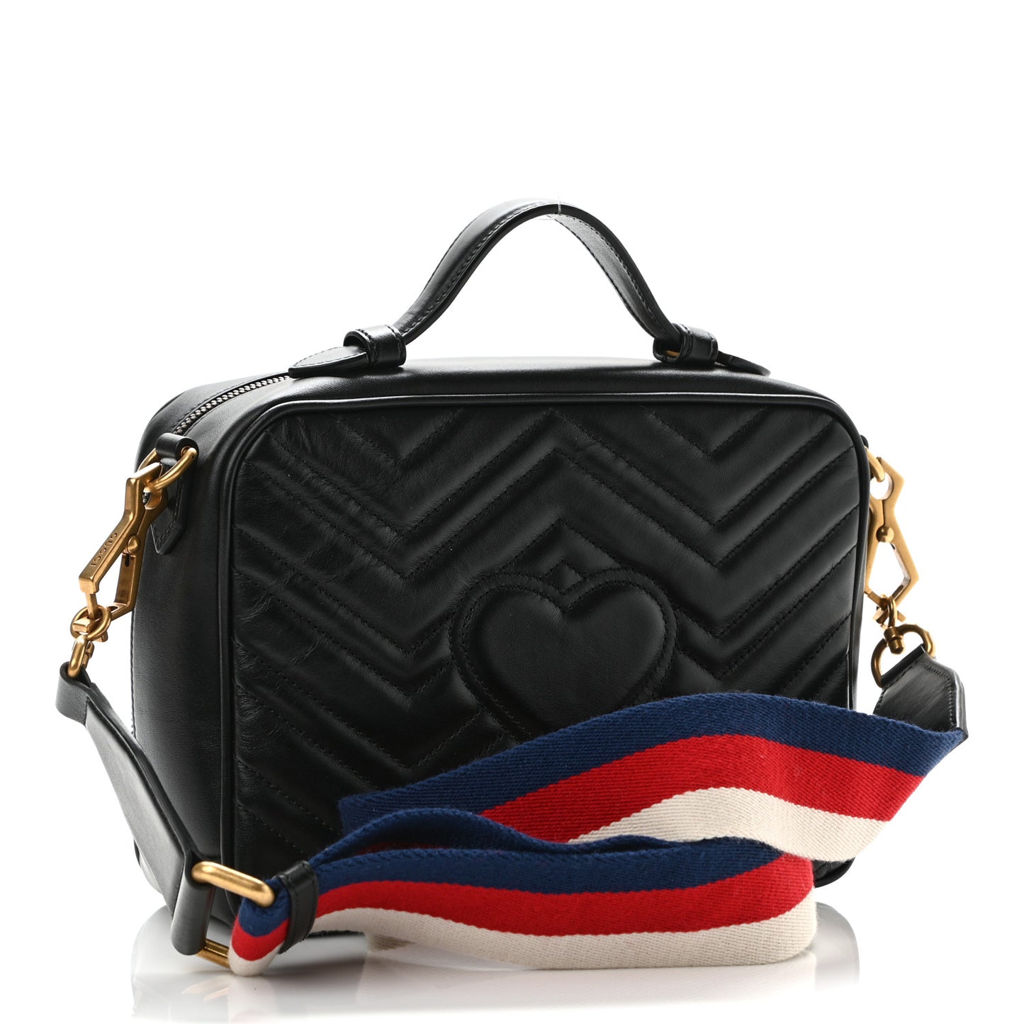 Calfskin Matelasse Sylvie Web Small GG Marmont Top Handle Shoulder Bag Black