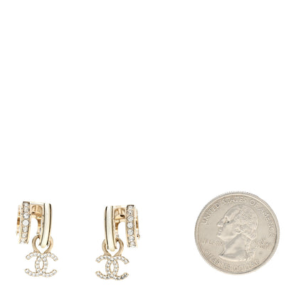 Chanel Crystal CC Hoop Drop Earrings Gold Pearly White 2 of 5