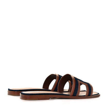 Hermes Calfskin Denim Oran Sandals 38 Bleu Brut Gold 4 of 9