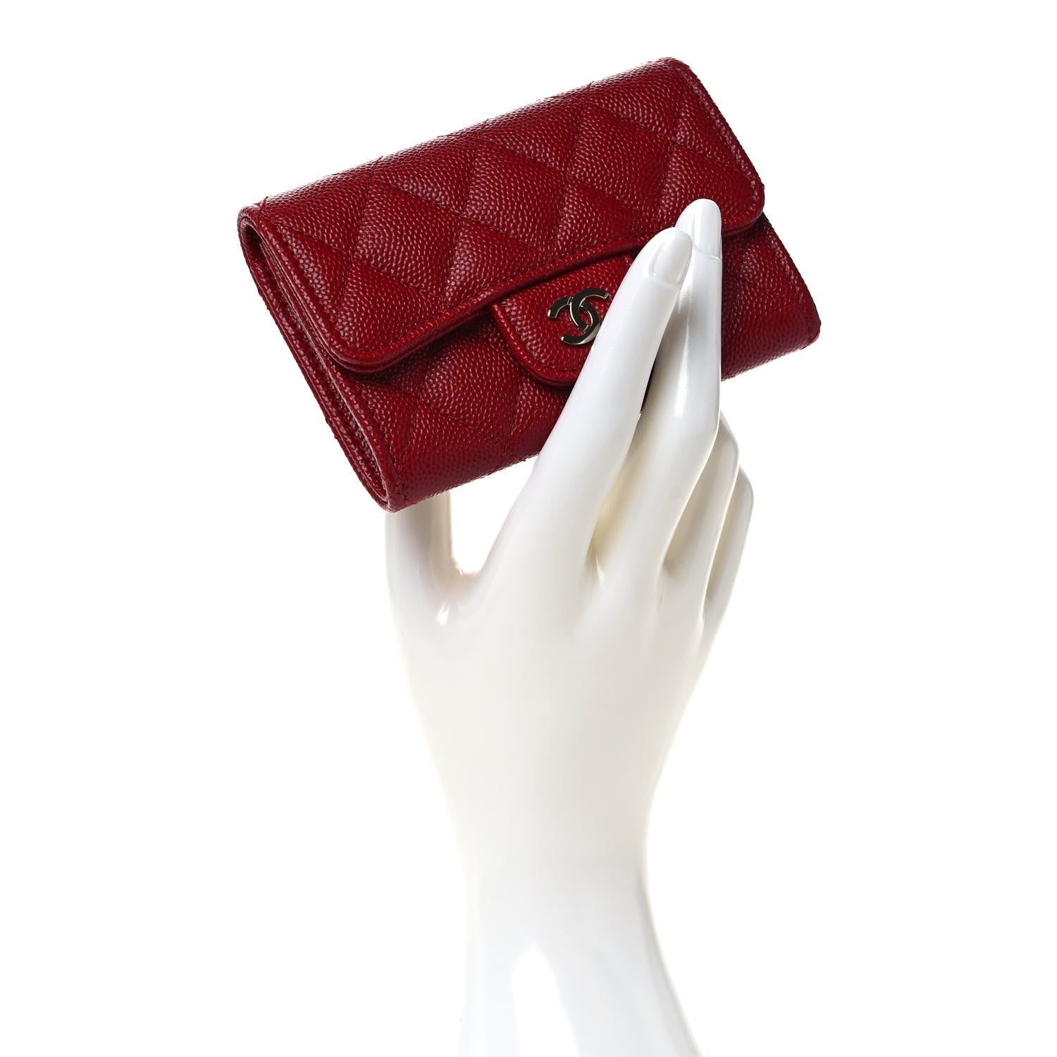 Chanel Caviar Quilted Flap Card Holder Wallet Dark Red 2 of 8