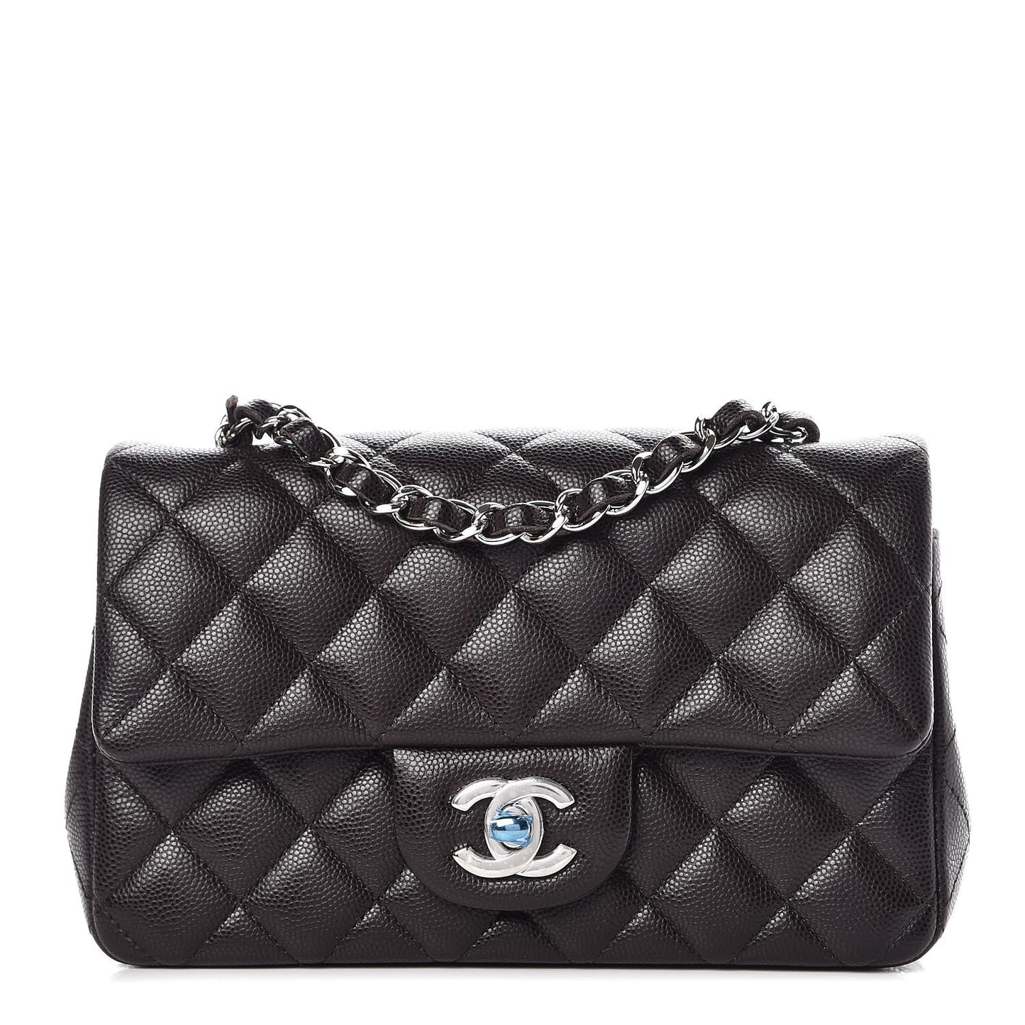 Caviar Quilted Mini Rectangular Flap Dark Brown
