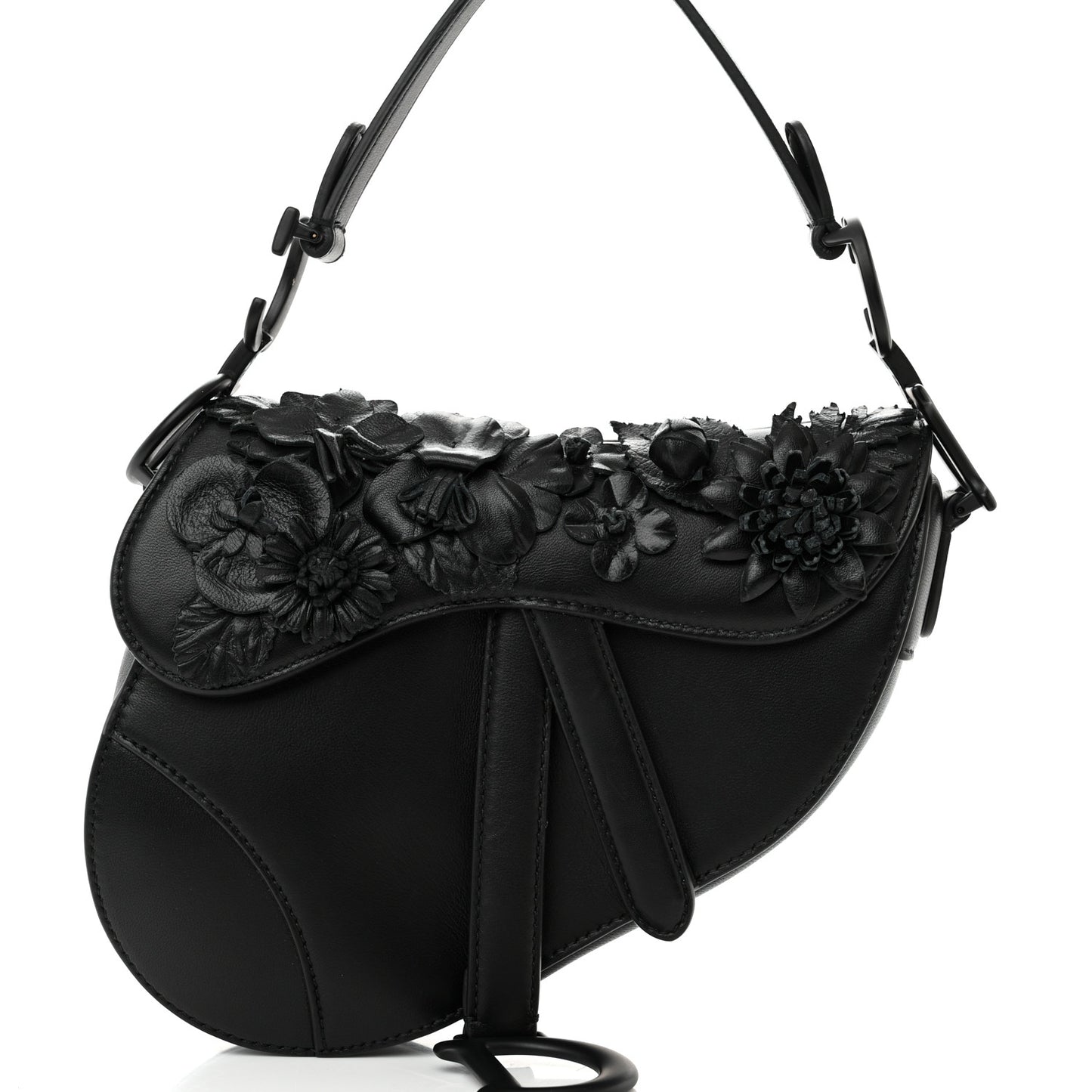 Lambskin Mini 3D Floral Saddle Bag Black