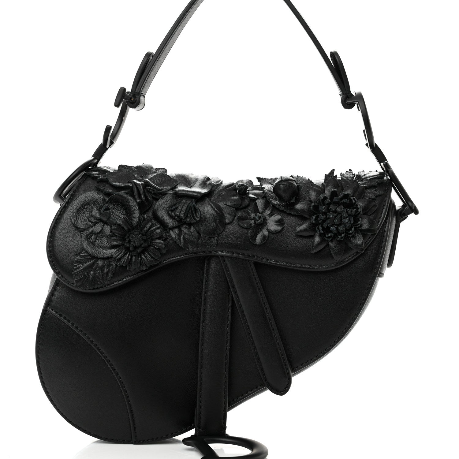 Christian Dior Lambskin Mini 3D Floral Saddle Bag Black 8 of 13