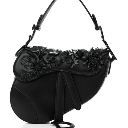 Christian Dior Lambskin Mini 3D Floral Saddle Bag Black 8 of 13