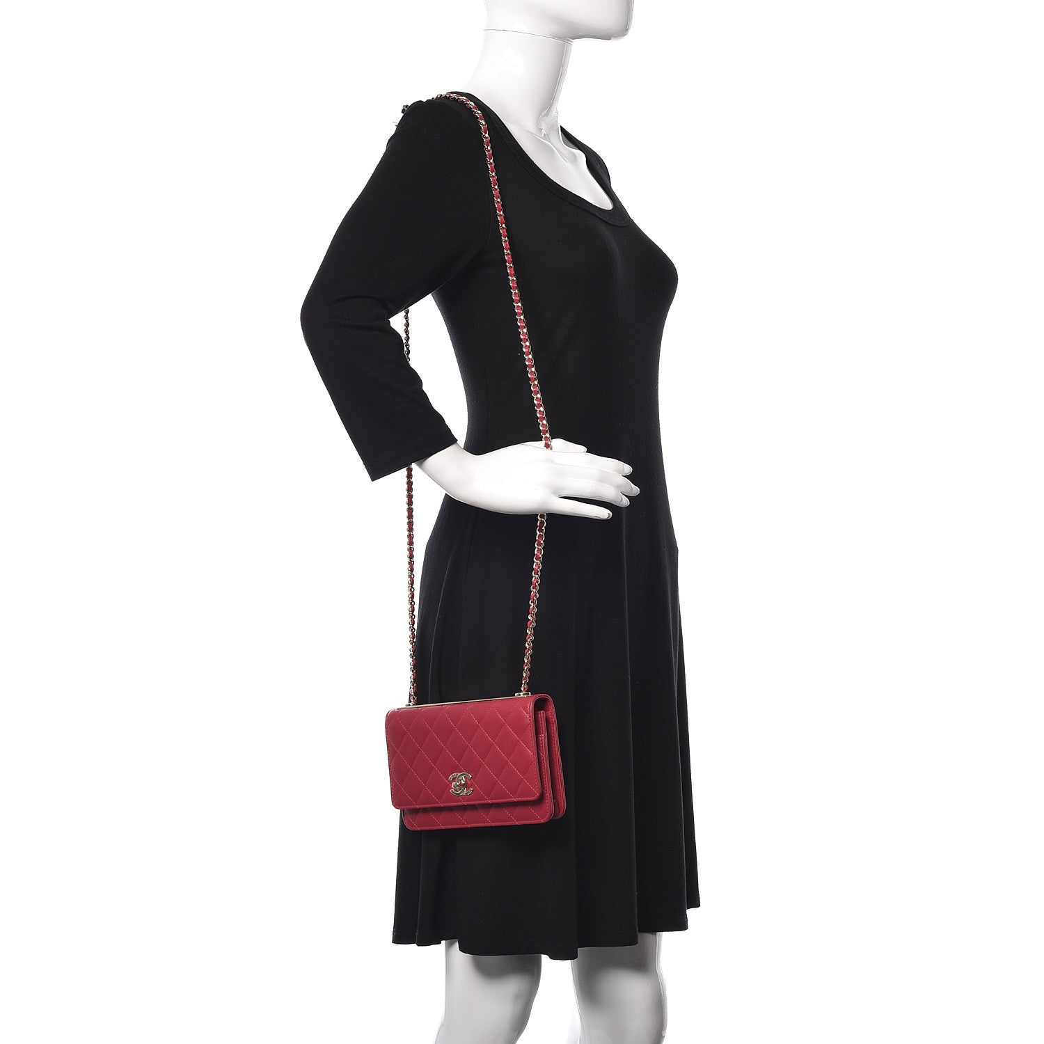 Chanel Lambskin Quilted Trendy CC Wallet On Chain WOC Dark Pink 2 of 12