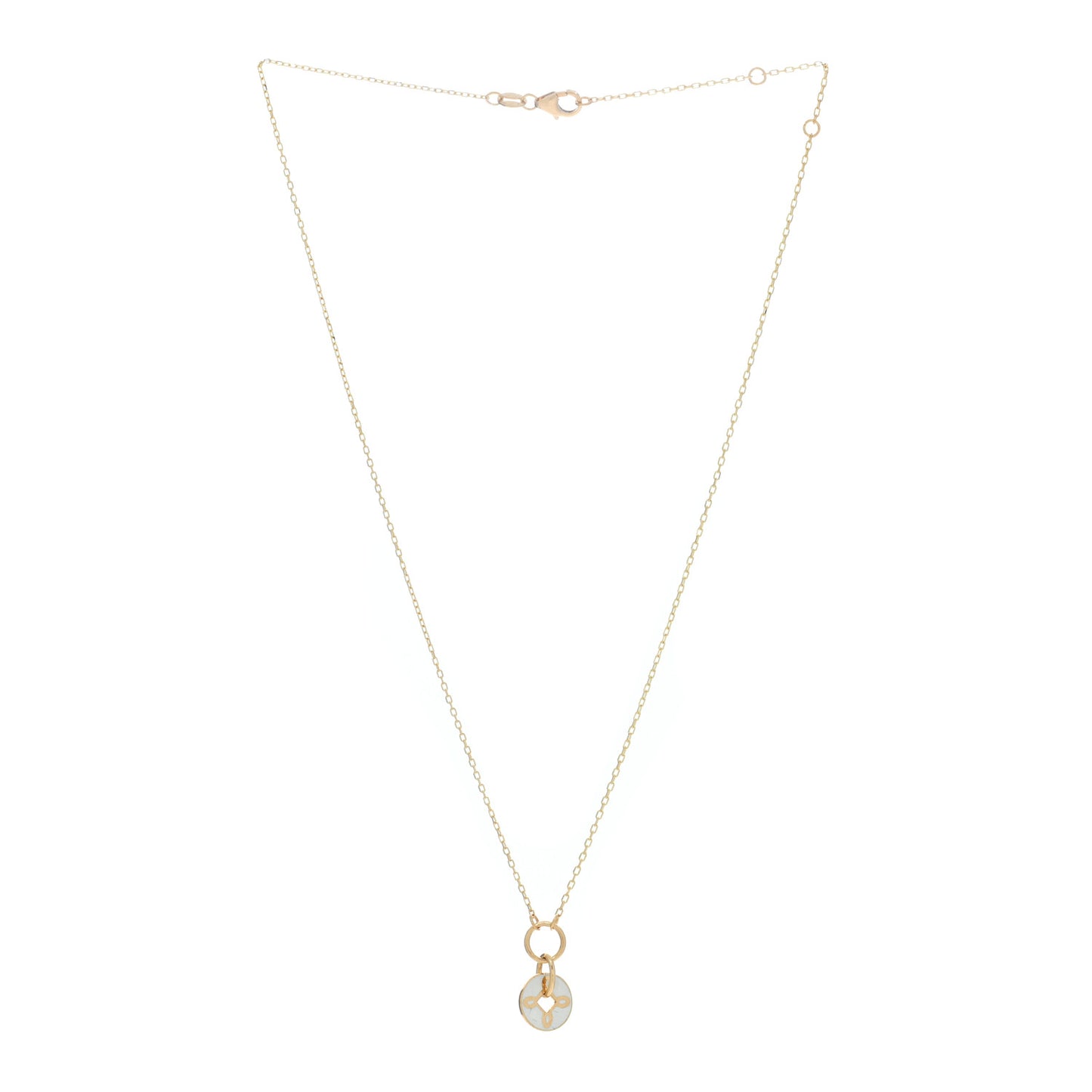 18K Yellow Gold Enamel Petite Champleve True Love Knot Necklace White White