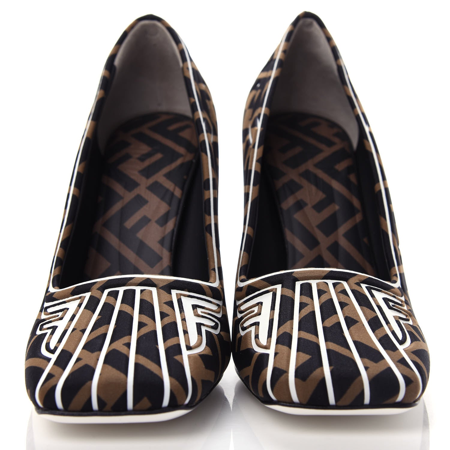 Fendi Lycra Film FF FFreedom Decollete Pumps 38 Tobacco Moro White 2 of 10