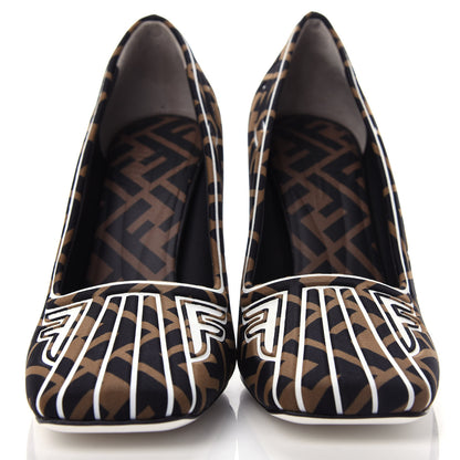 Fendi Lycra Film FF FFreedom Decollete Pumps 38 Tobacco Moro White 2 of 10