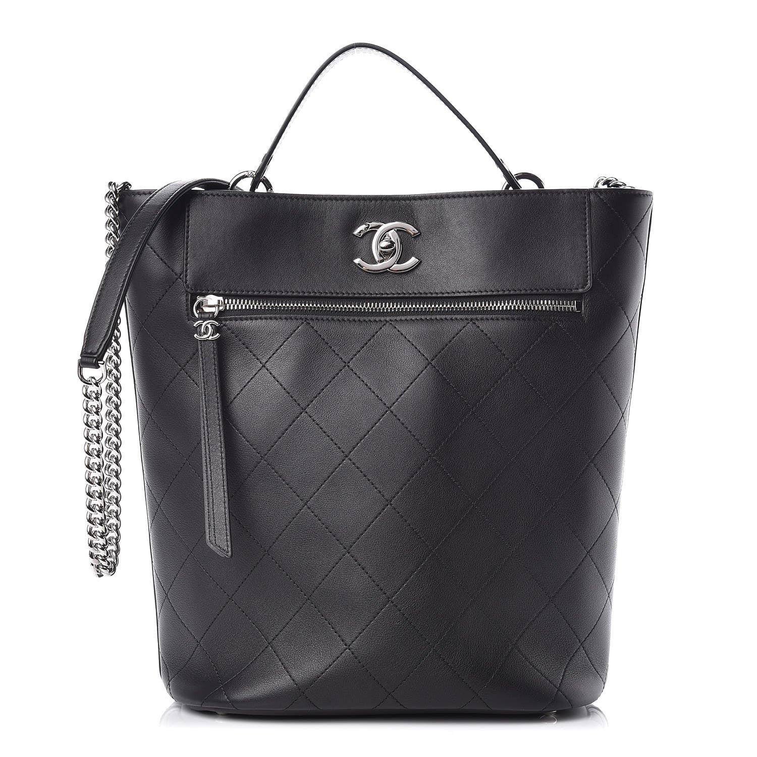 Chanel Calfskin Stitched Bucket Bag Black 1 of 12