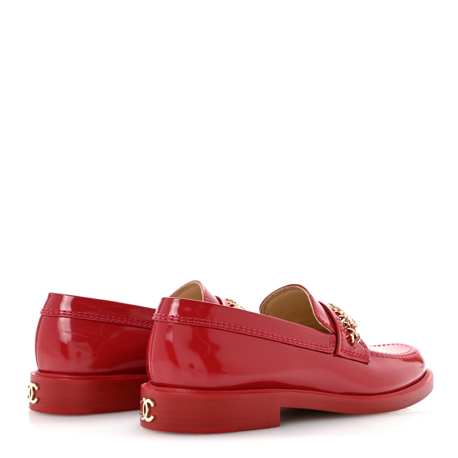 Chanel Shiny Calfskin Logo Loafers 38 Red 5 of 10