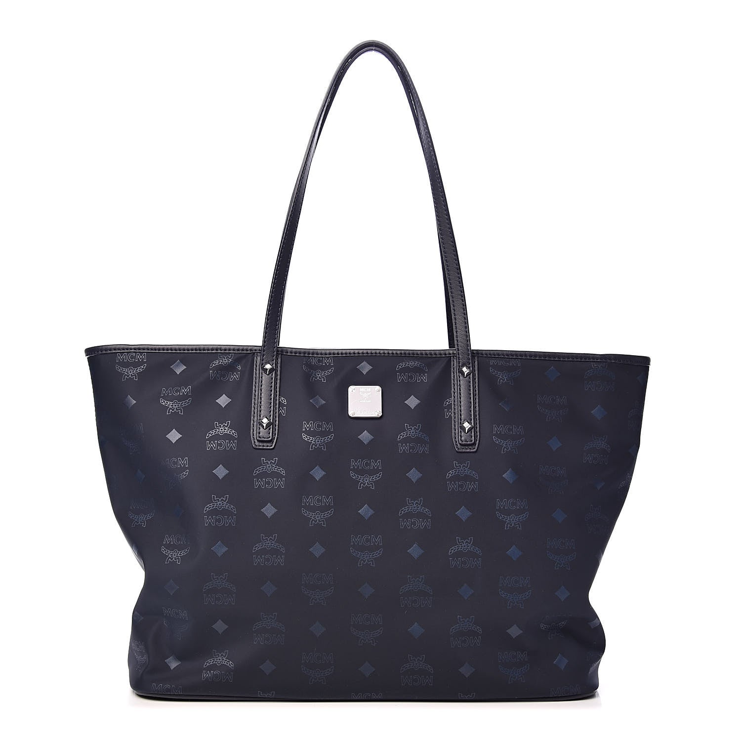 MCM Nylon Monogram Medium Dieter Shopper Tote Navy 3 of 10