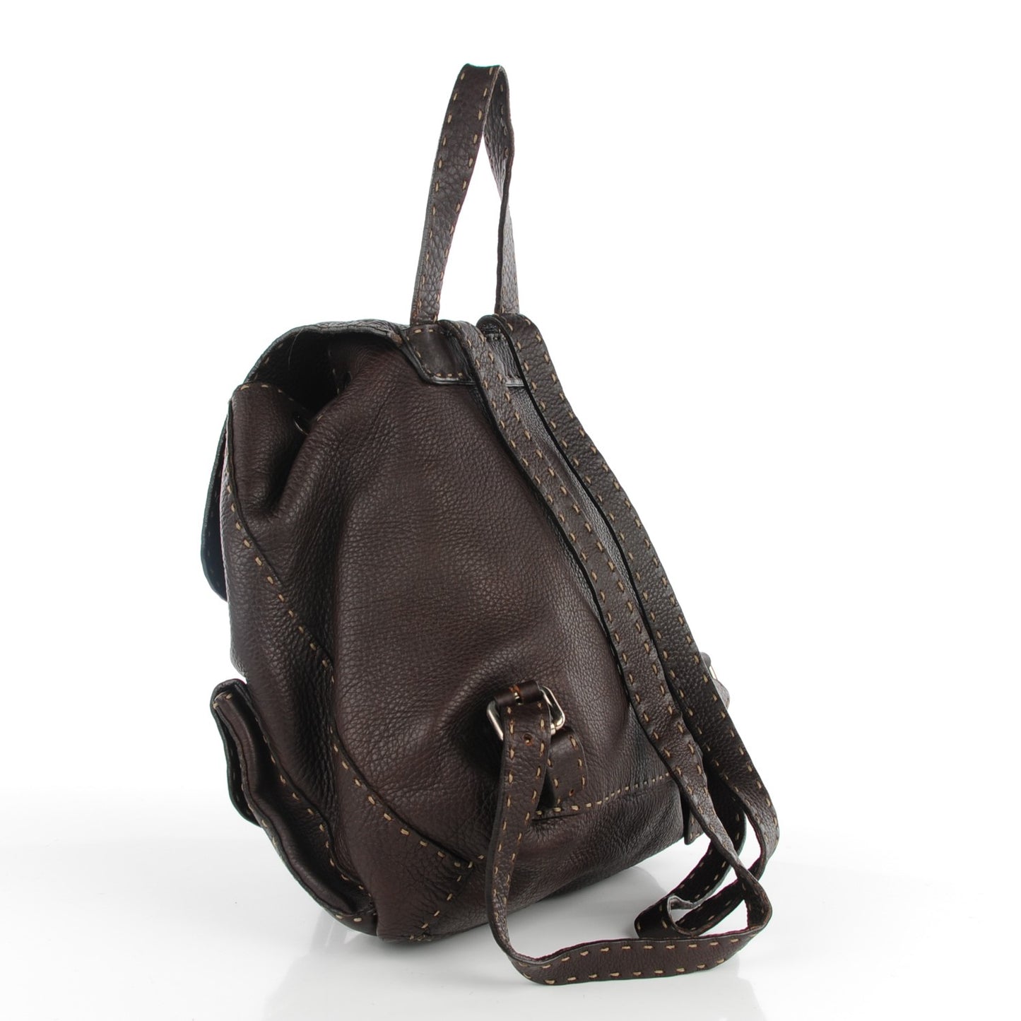 Calfskin Romano Selleria Drawstring Backpack Brown