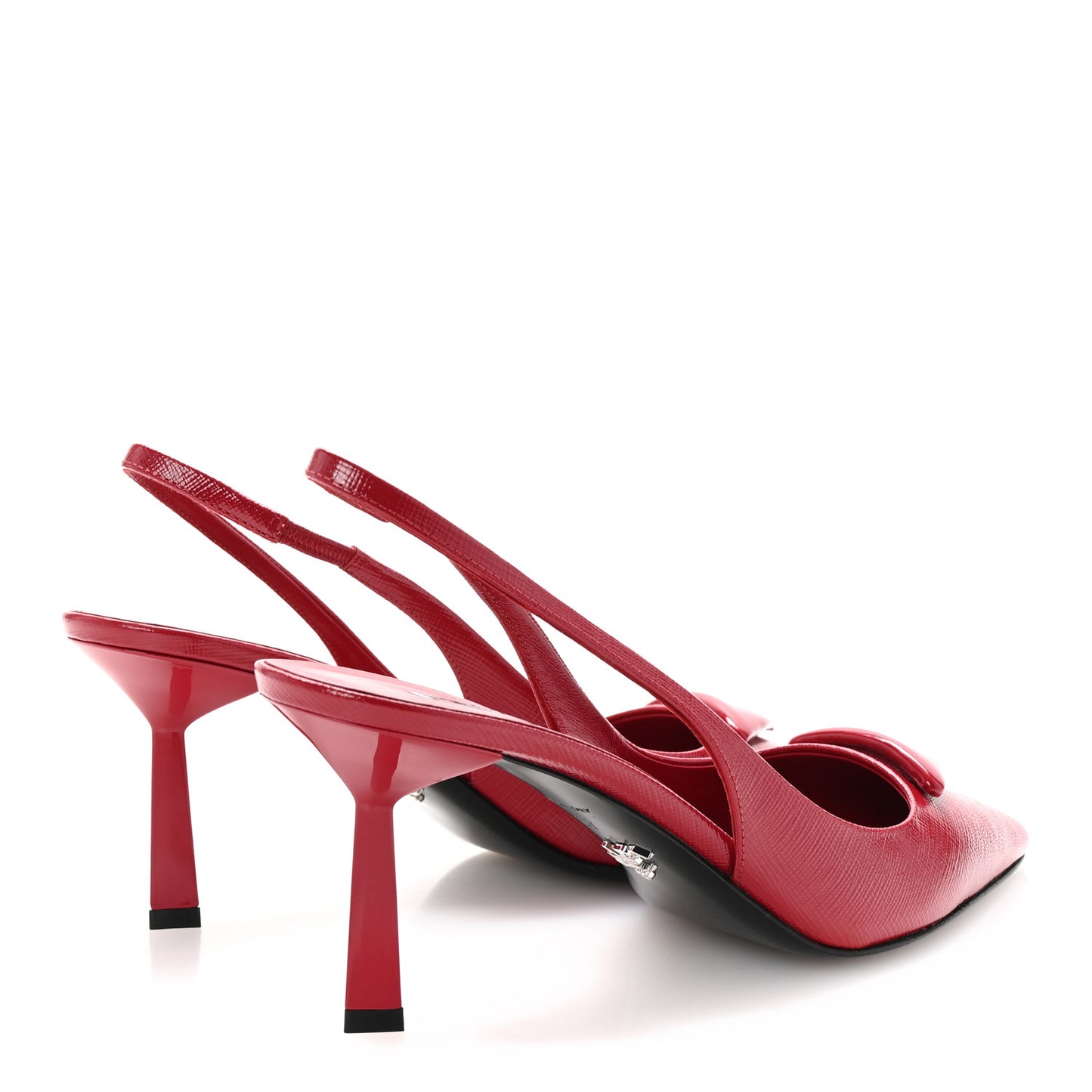 Vernice Saffiano Triangle Logo Pointed Toe 75mm Slingback Pumps 37 Cherry Red