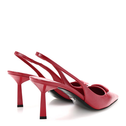 Prada Vernice Saffiano Triangle Logo Pointed Toe 75mm Slingback Pumps 37 Cherry Red 5 of 9