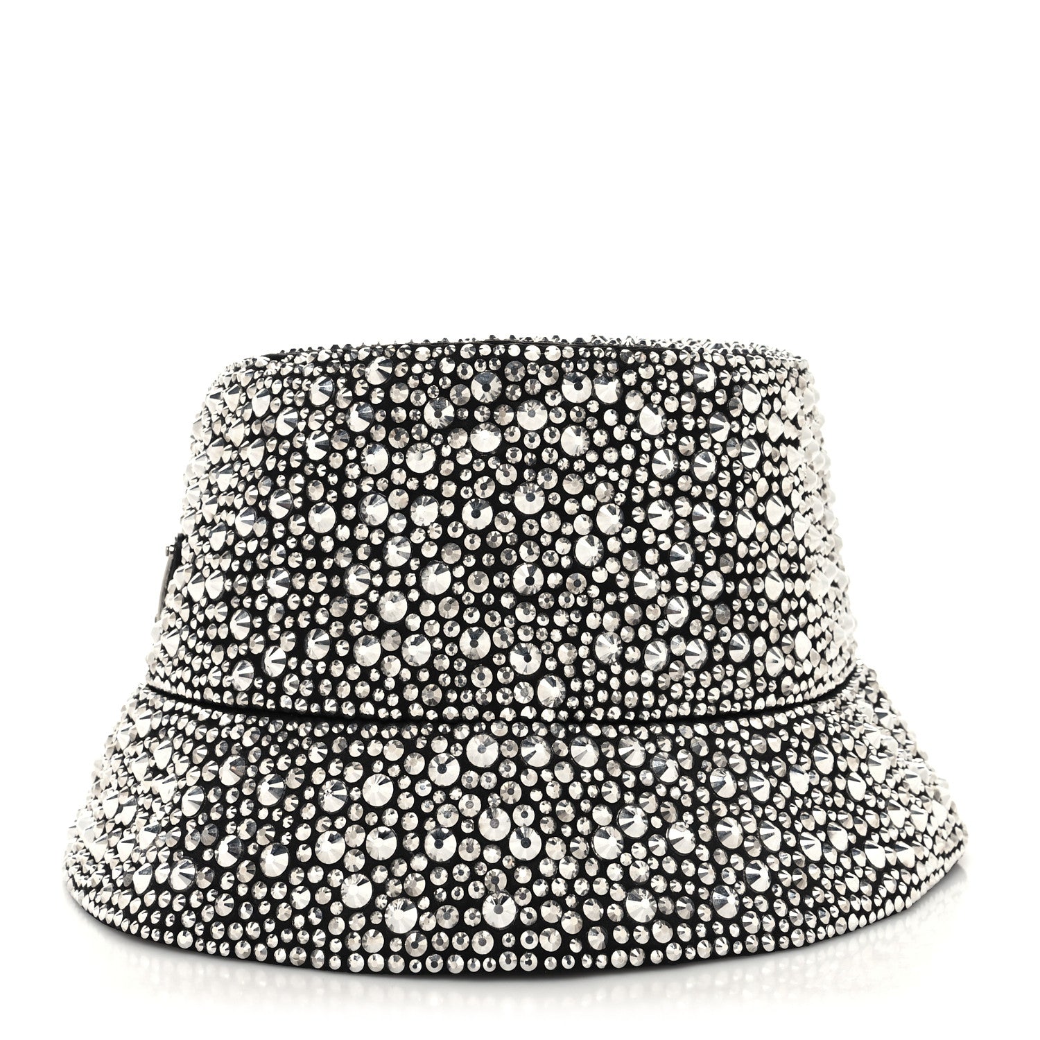 Prada Satin Crystal Metal Triangle Logo Womens Bucket Hat M Metal 5 of 8