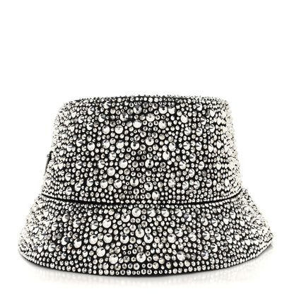 Prada Satin Crystal Metal Triangle Logo Womens Bucket Hat M Metal 5 of 8