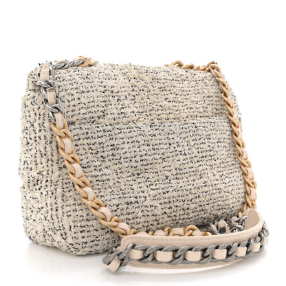 Chanel Tweed Quilted Medium Chanel 19 Flap Ecru Black 2 of 13