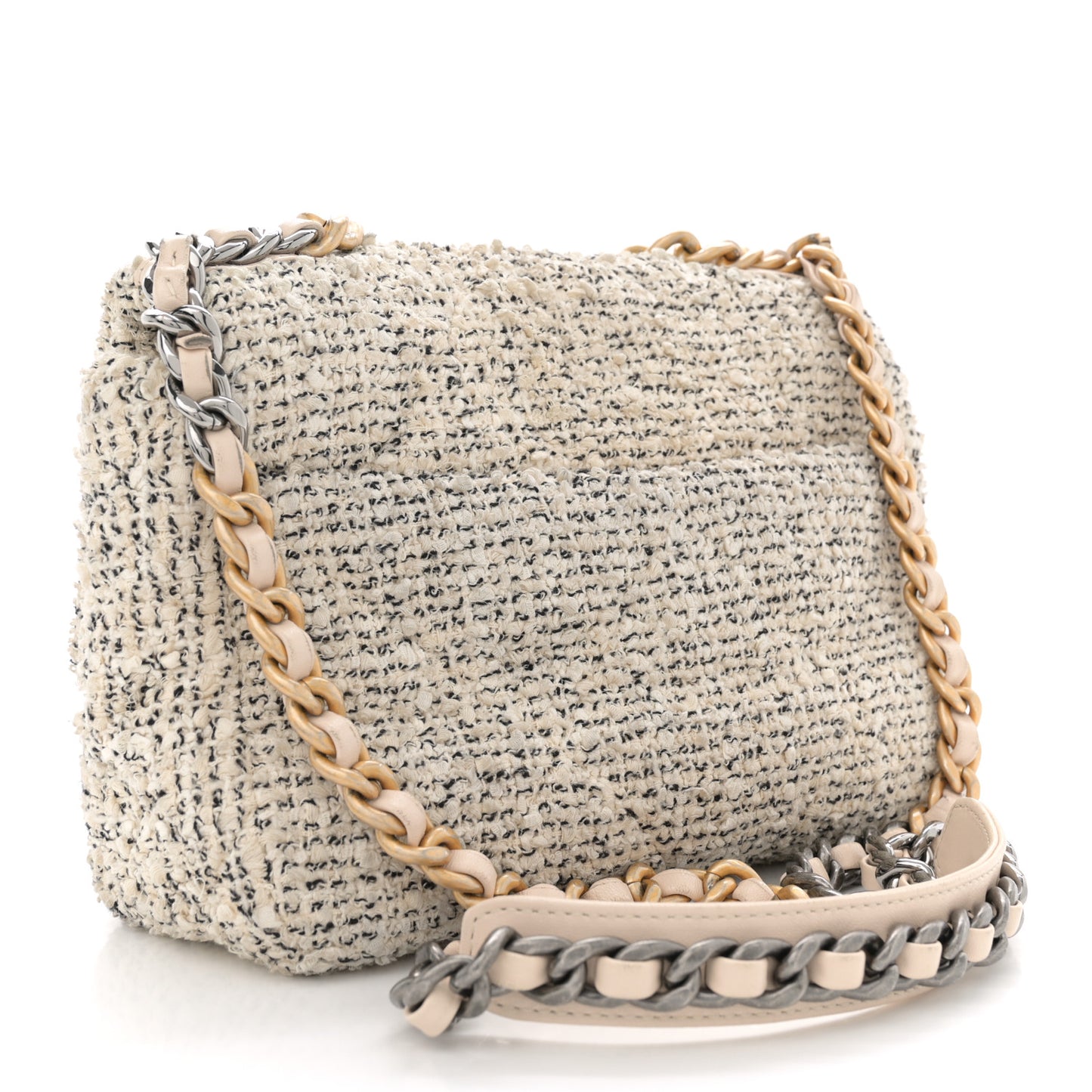 Tweed Quilted Medium Chanel 19 Flap Ecru Black