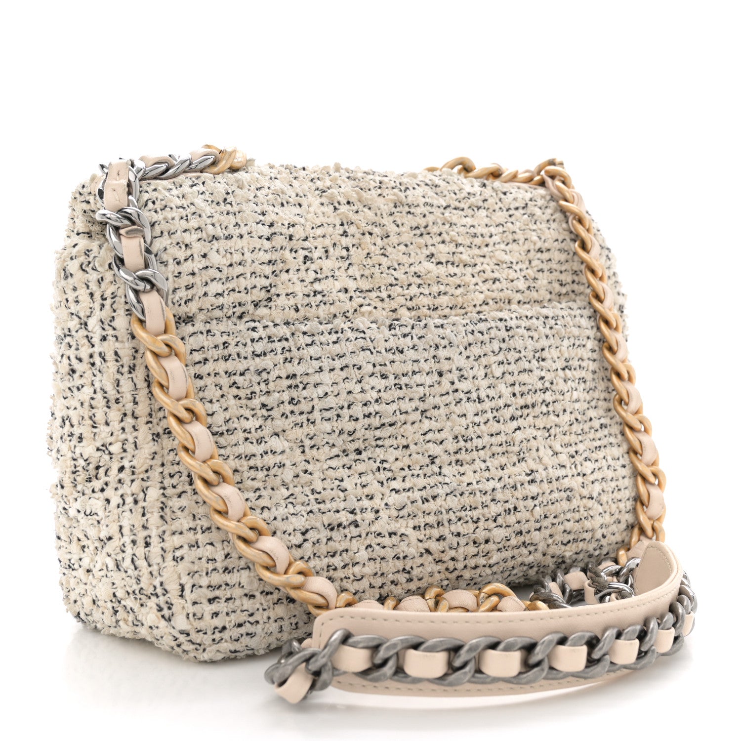 Chanel Tweed Quilted Medium Chanel 19 Flap Ecru Black 2 of 13