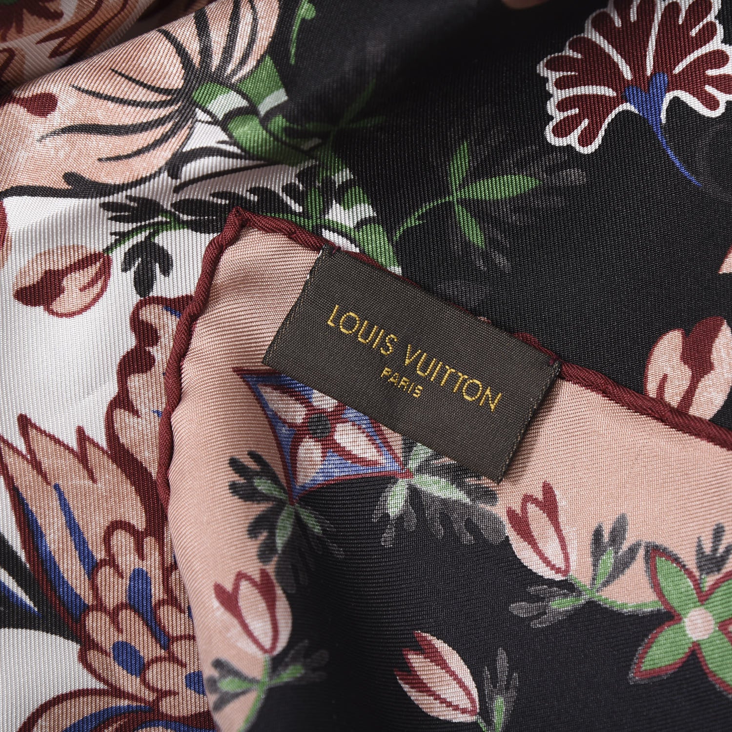 Louis Vuitton Silk Floral Square Scarf Black Pink 3 of 3