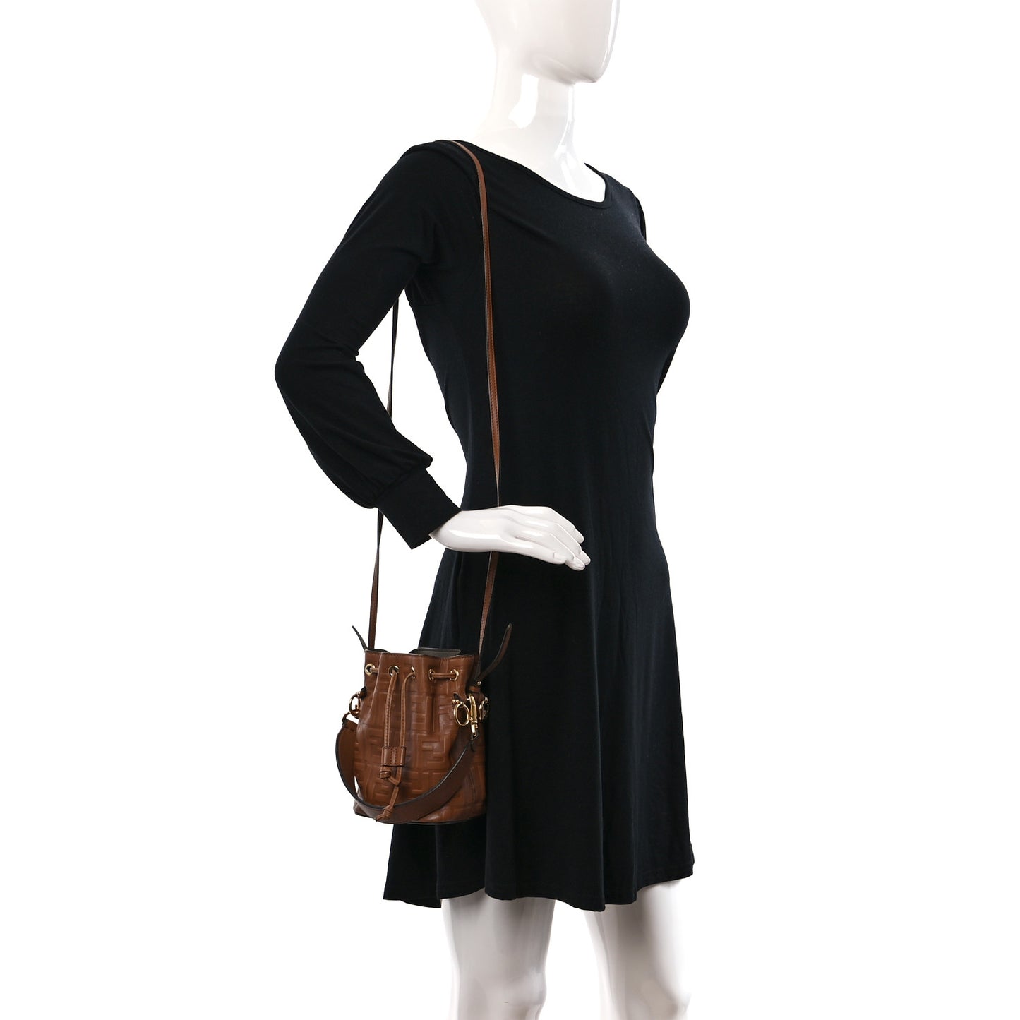 Vitello Liberty F is Fendi FF 1974 Embossed Mini Mon Tresor Bucket Bag Caramello