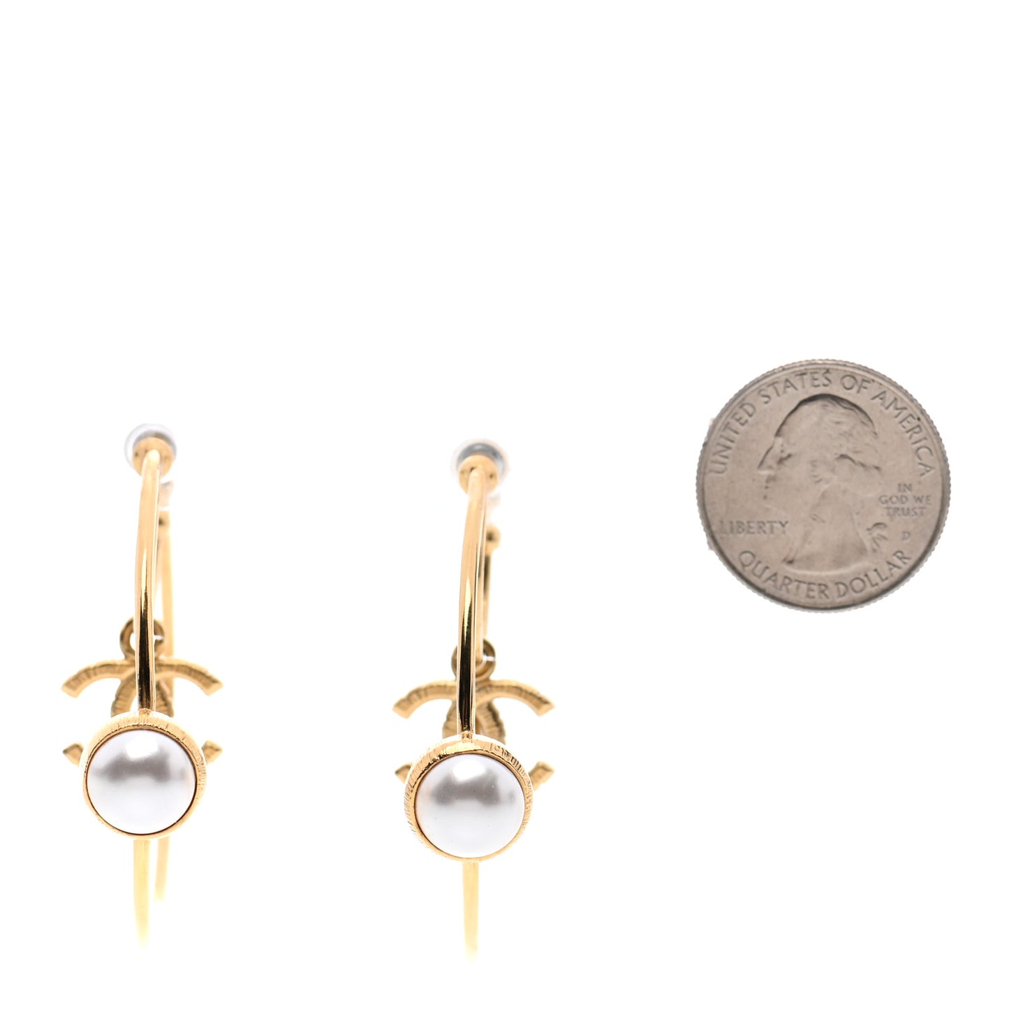 Pearl CC Tags Hoop Earrings Gold
