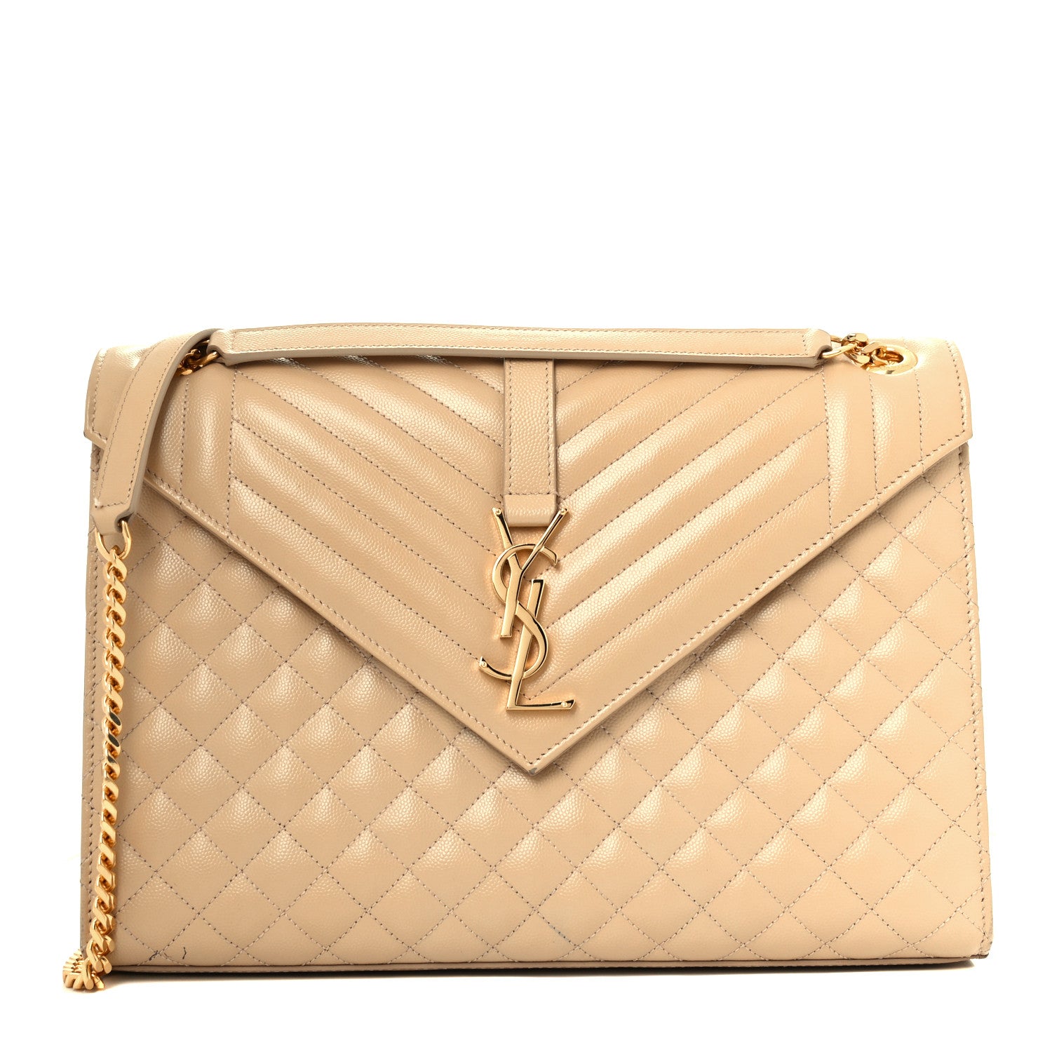 Saint Laurent Grain De Poudre Mixed Matelasse Large Triquilt Monogram Satchel Nude Powder 1 of 11