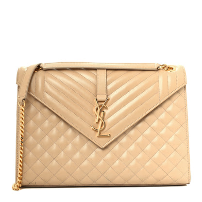 Saint Laurent Grain De Poudre Mixed Matelasse Large Triquilt Monogram Satchel Nude Powder 1 of 11