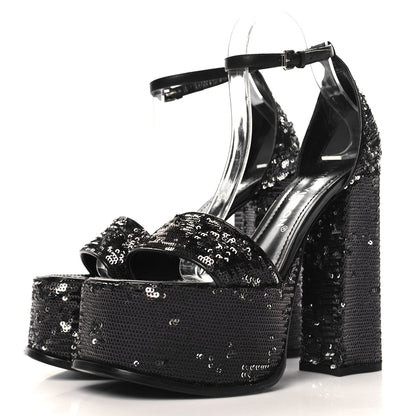 Louis Vuitton Sequin Calfskin Fame Platform Sandal 38 Black 4 of 9