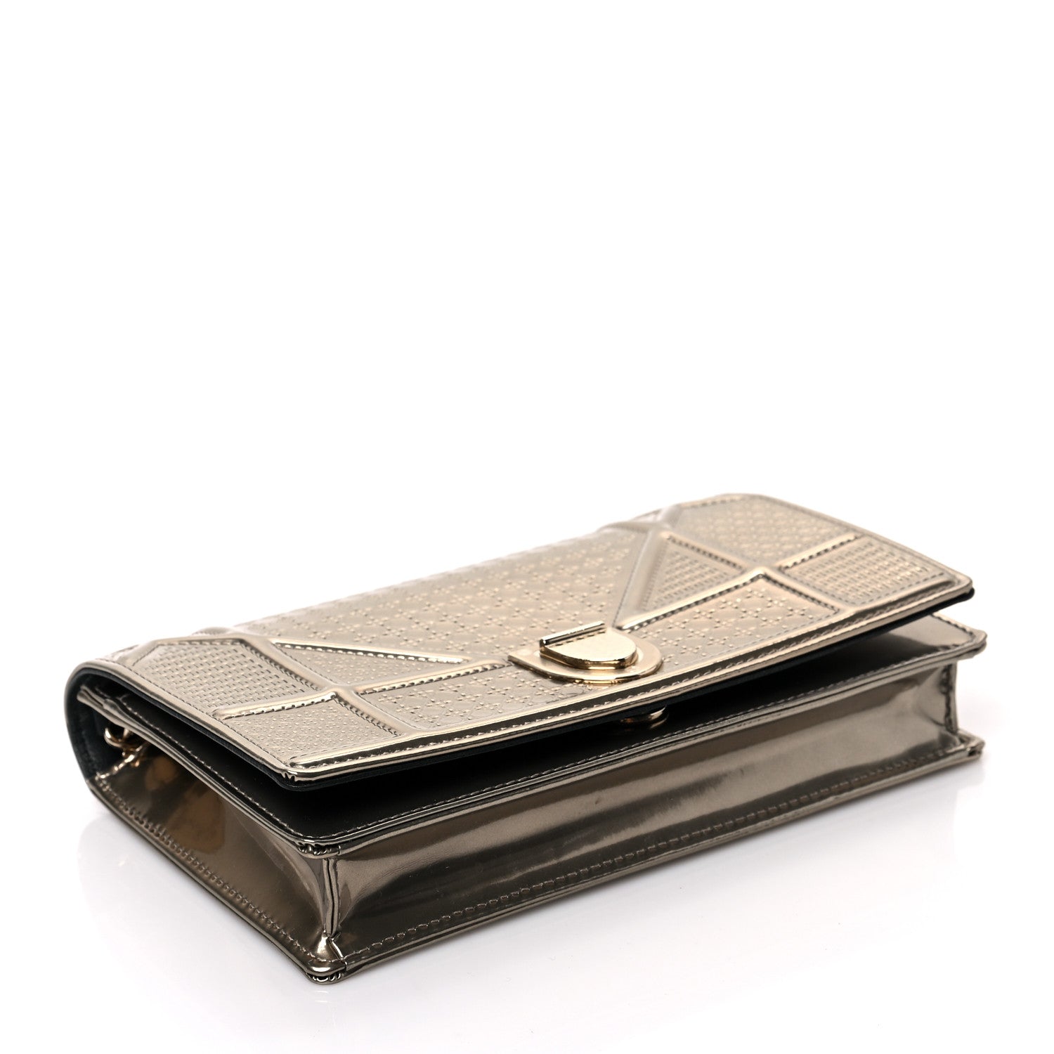 Christian Dior Metallic Patent Micro-Cannage Diorama Wallet on Chain Pouch Gold 4 of 9