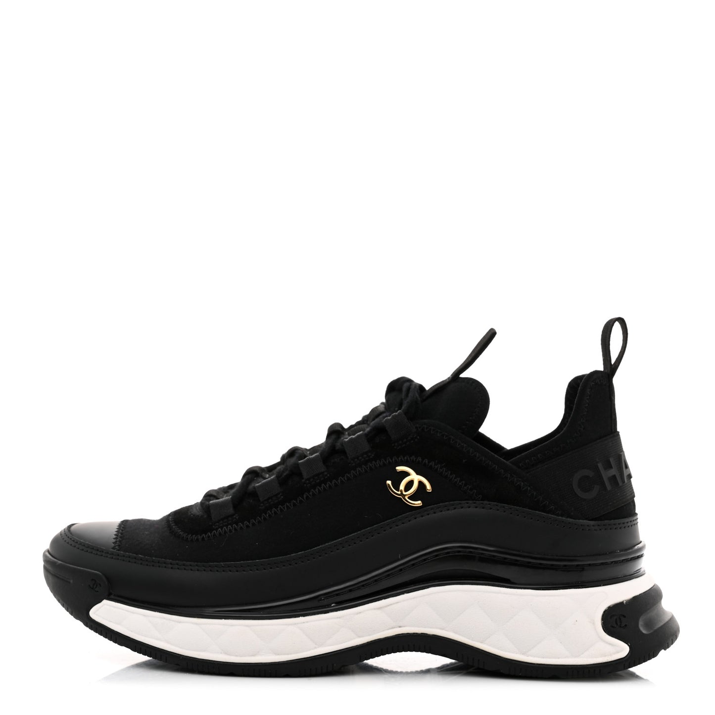 Velvet Calfskin Mixed Fibers CC Sneakers 38 Black