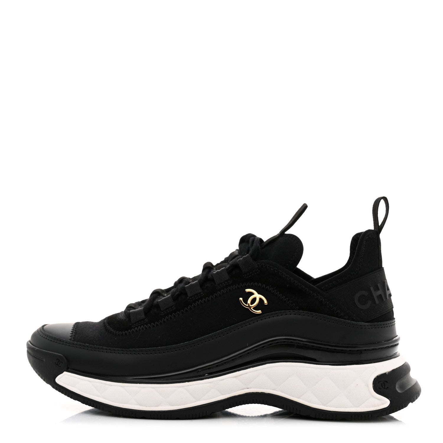 Chanel Velvet Calfskin Mixed Fibers CC Sneakers 38 Black 1 of 9