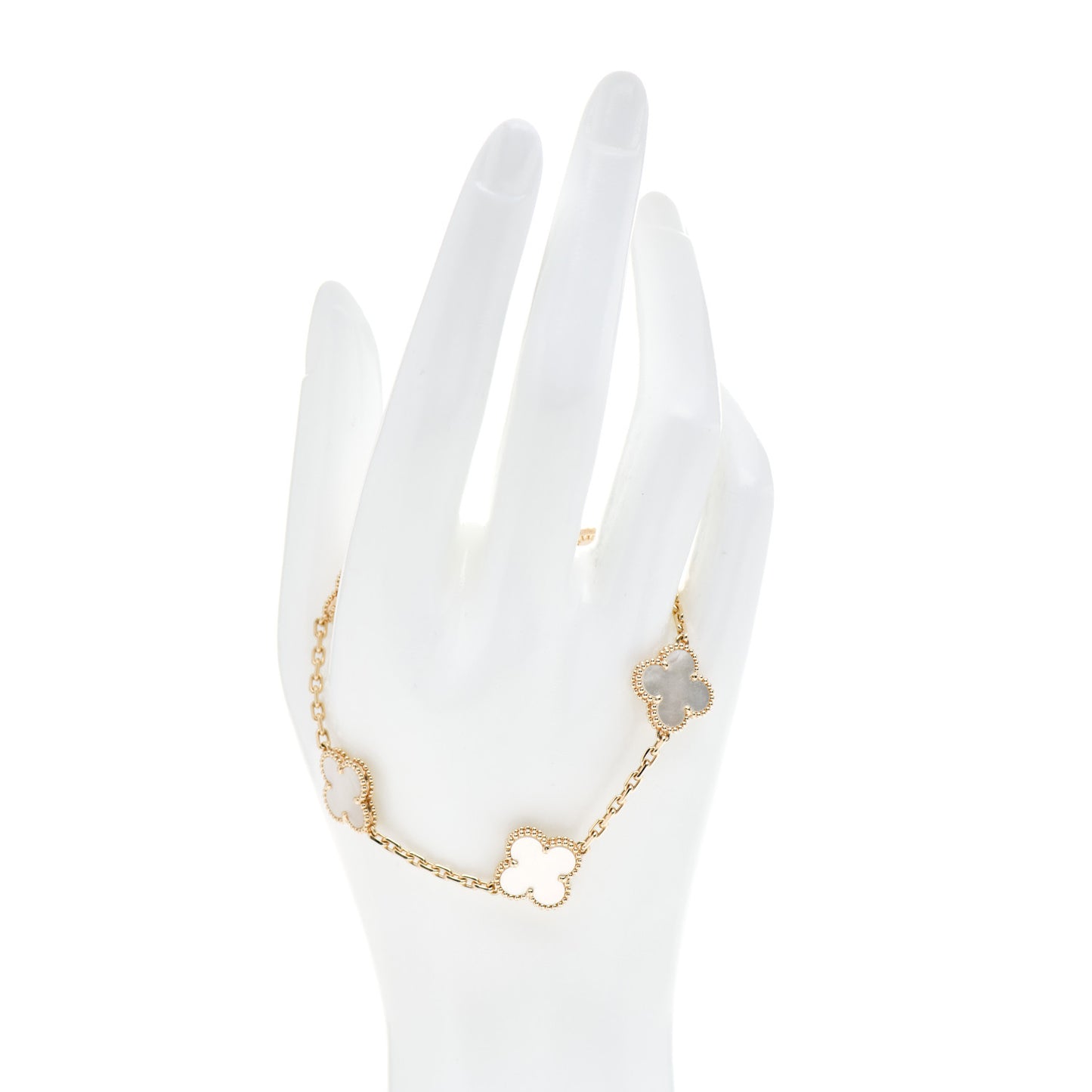 18K Yellow Gold Mother of Pearl 5 Motifs Vintage Alhambra Bracelet