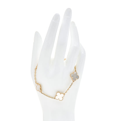 Van Cleef & Arpels 18K Yellow Gold Mother of Pearl 5 Motifs Vintage Alhambra Bracelet 2 of 4