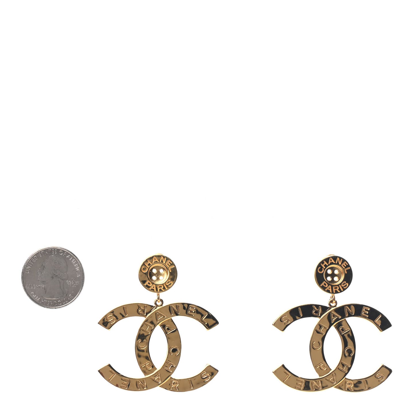 Metal Large Paris Button Earrings Gold