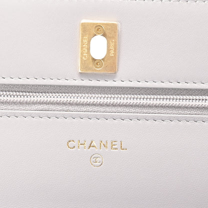 Chanel Lambskin Quilted CC Pearl Crush Wallet on Chain WOC Grey 5 of 10